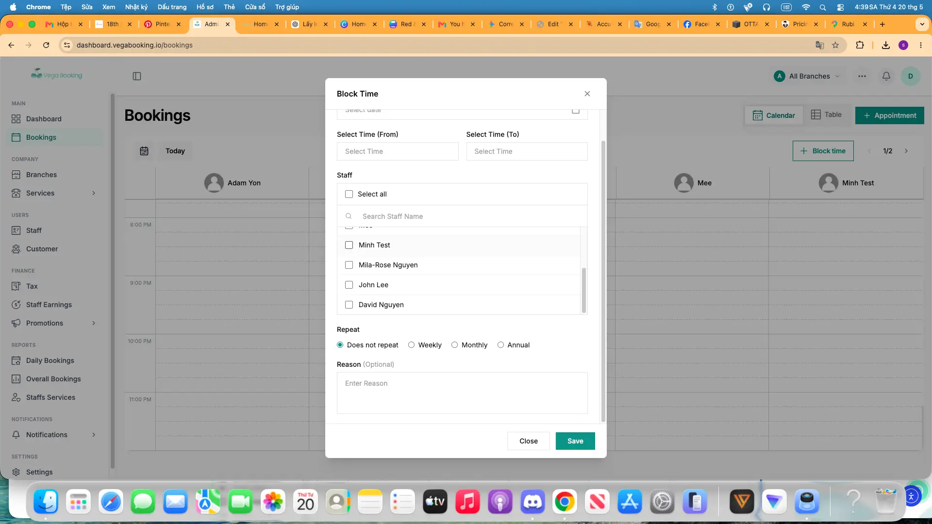 booking block time